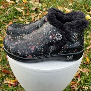 Alegria Meri Sweetie Pie Boots Womens 11.5 - 12 EU 42 Black Leather Floral Zip